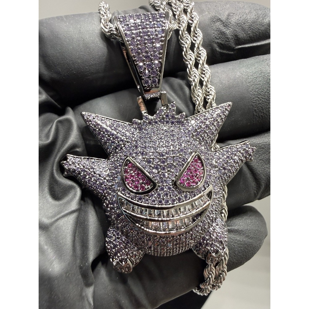 purple gengar pendant vvscz 2inch fits up to a 12mm. rope necklace Included
